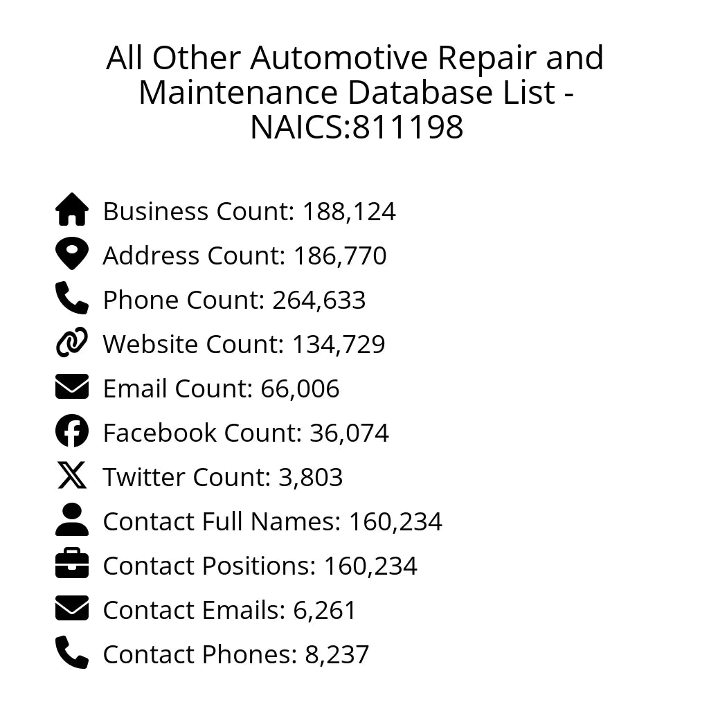 Details for All Other Automotive Repair and Maintenance Database List - NAICS:811198